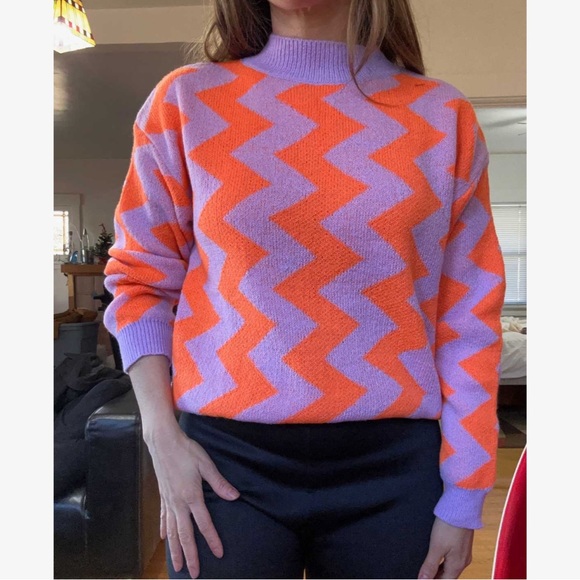 Chevron Pattern Lavender & Orange Pullover Sweater Long Sleeve - Picture 11 of 12